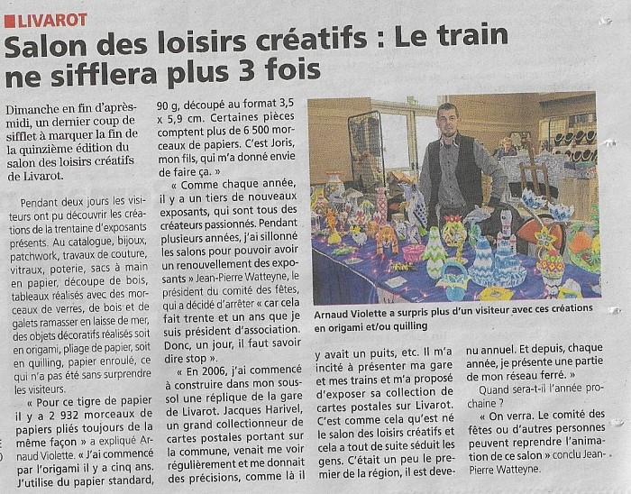 Article parue dans la presse locale, lors de notre expo du 2 et 3 février a la salle des fêtes de Livarot.